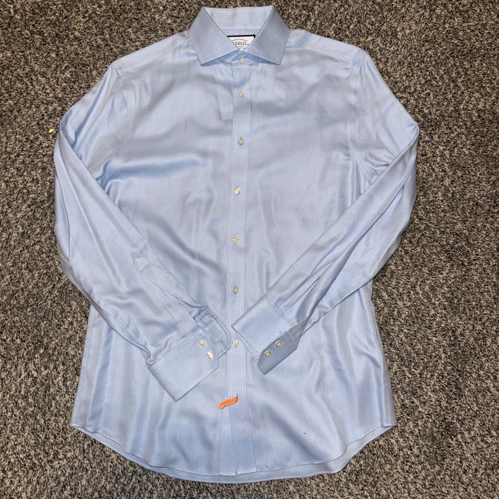 Charles Tyrwhitt Slim Fit Non-Iron Shirt Blue Herringbone 15.5 34